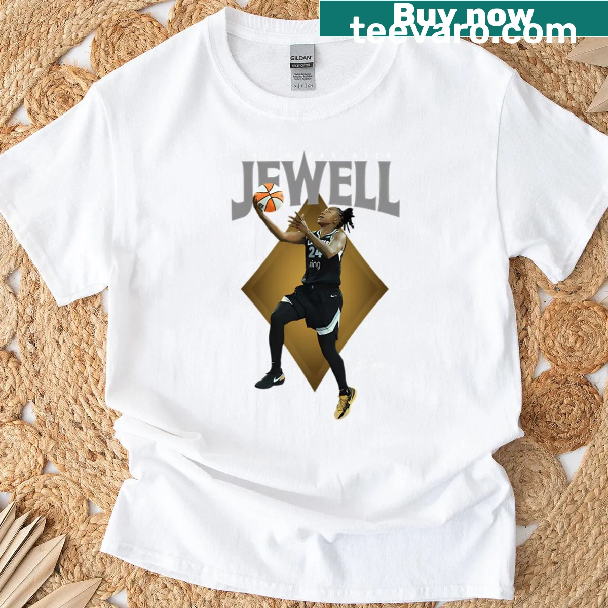 T-shirt featuring Jewell Loyd's name and Las Vegas Aces logo — on a men's t-shirt