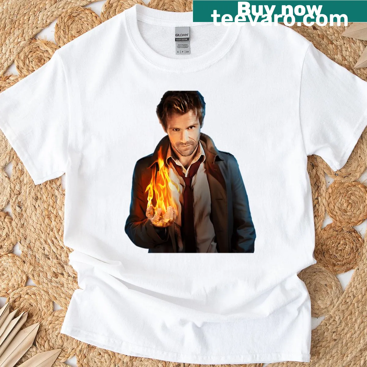 Illustration of John Constantine, capturing his dark and mysterious style — on a men's t-shirt