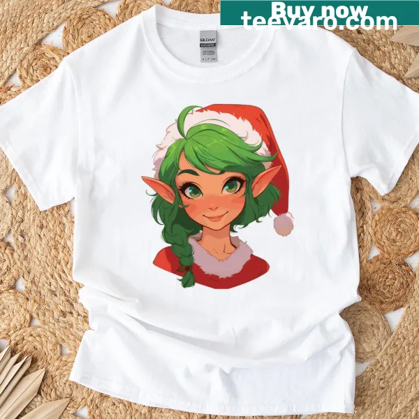 Christmas-themed T-shirt featuring a joyful elf design
