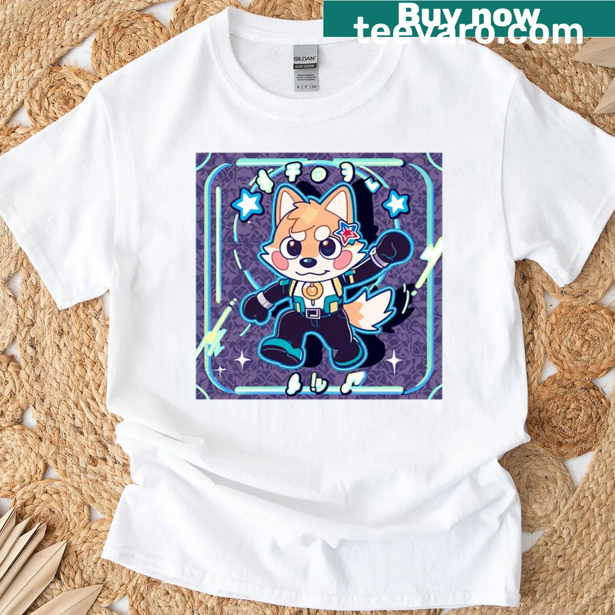 Cartoon design of a cute fox on a t-shirt — on a men's t-shirt