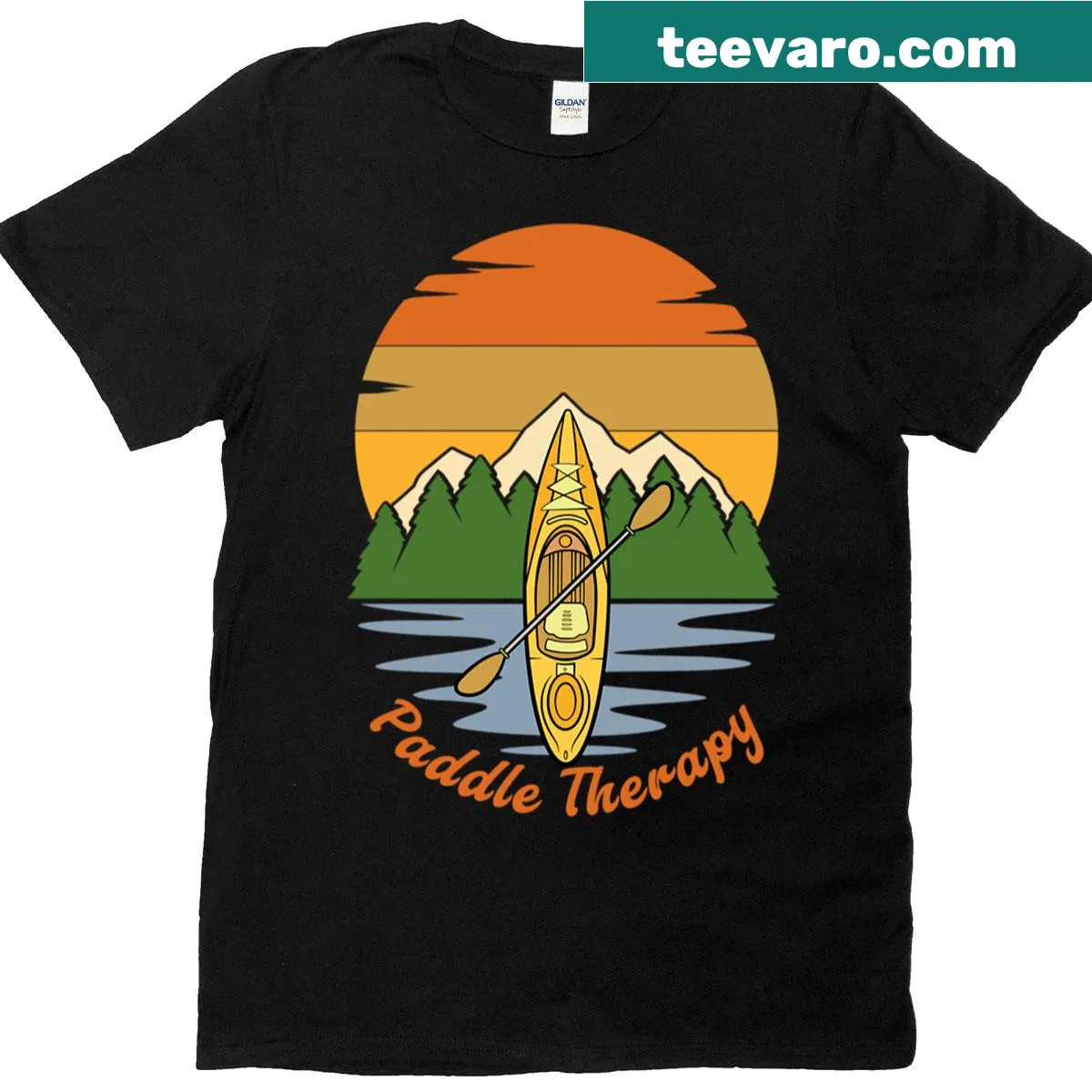 Kayak Paddle Therapy t-shirt with a clever phrase about kayaking — on a men's t-shirt