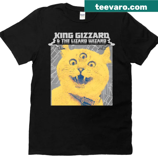 Playful T-shirt featuring a 'Psychcat' graphic inspired by King Gizzard.