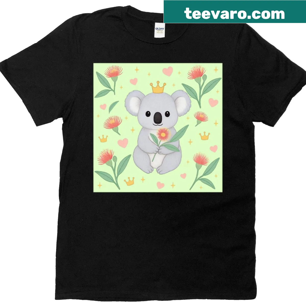 Adorable koala illustration with eucalyptus flowers on a t-shirt — on a men's t-shirt