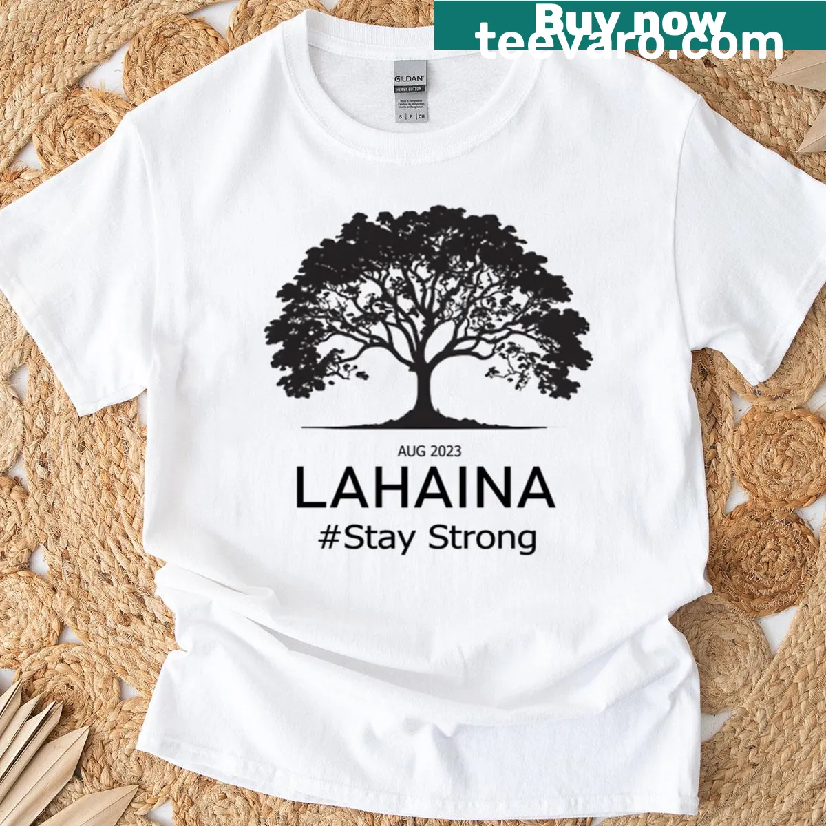 Illustration of the Lahaina Banyan tree symbolizing strength and resilience — on a men's t-shirt