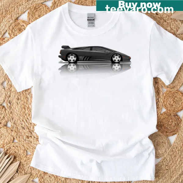 Illustration of a Lamborghini Diablo SE30 on a T-shirt