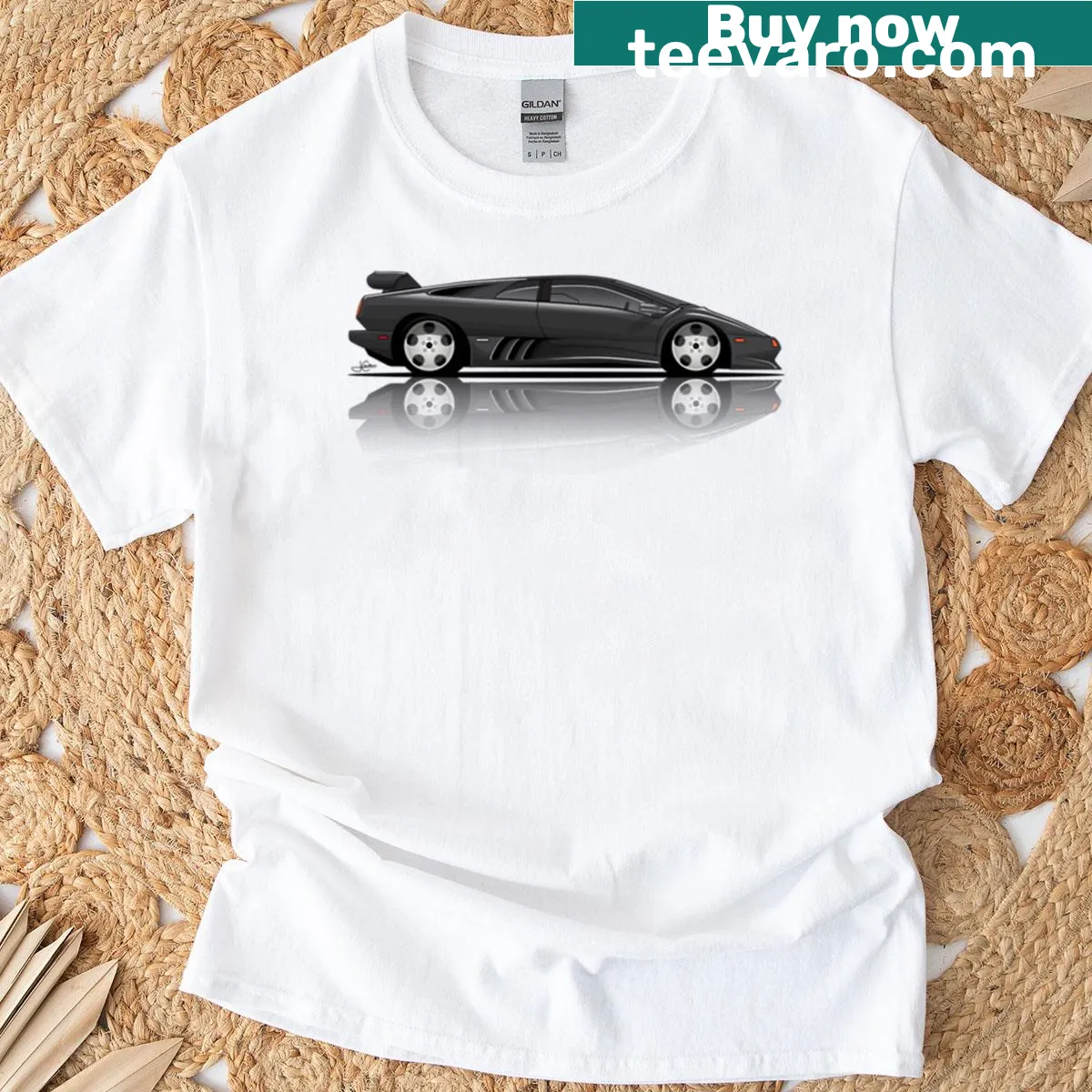 Illustration of a Lamborghini Diablo SE30 on a T-shirt — on a men's t-shirt