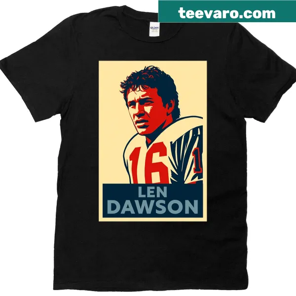 Vintage tribute graphic of Len Dawson on a classic football shirt