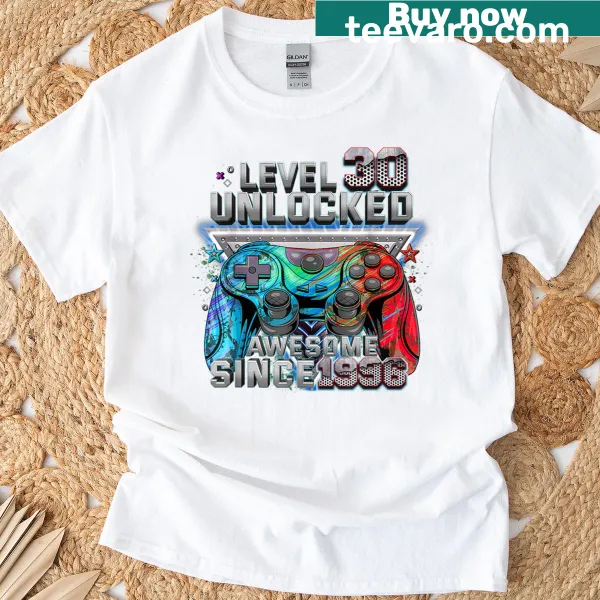 Funny gaming T-shirt for 30th birthday with 'Level 30 Unlocked' text