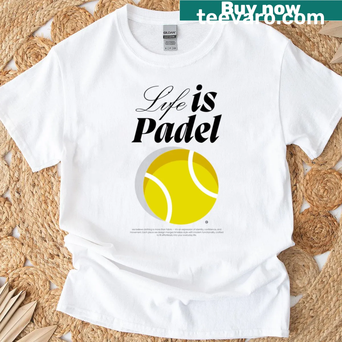 Minimalist T-shirt design celebrating padel for tennis lovers — on a men's t-shirt