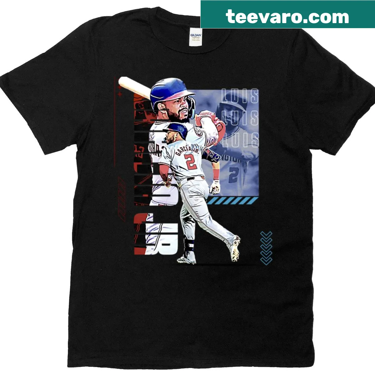 Baseball T-shirt featuring Luis Garcia Jr in action design — on a men's t-shirt