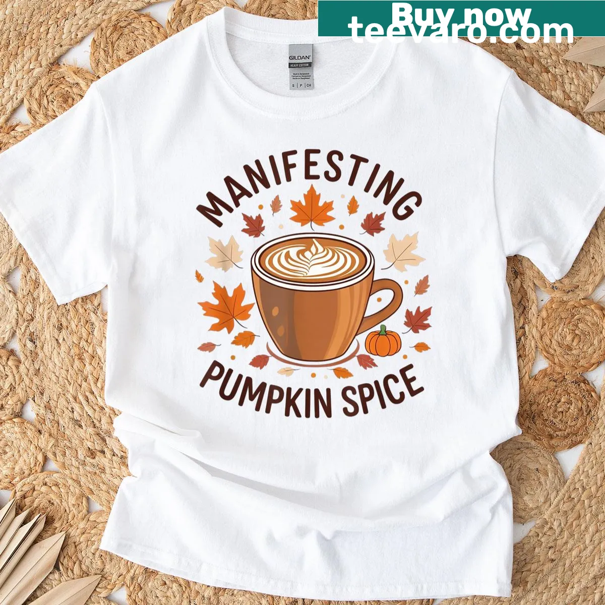 Cozy pumpkin spice harvest design T-shirt — on a men's t-shirt