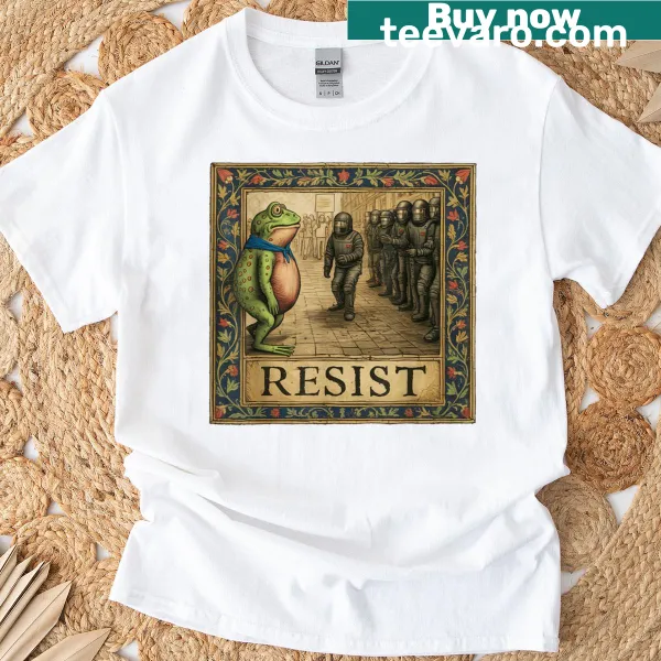 Vintage-style t-shirt with frog design promoting activism and protest