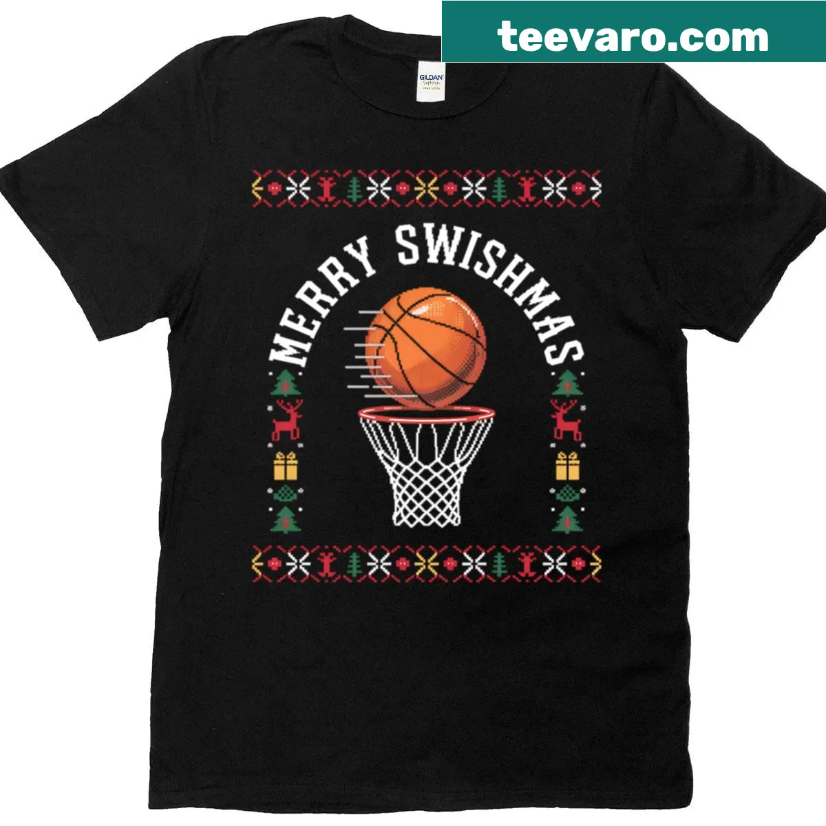 Christmas-themed basketball graphic with festive typography — on a men's t-shirt