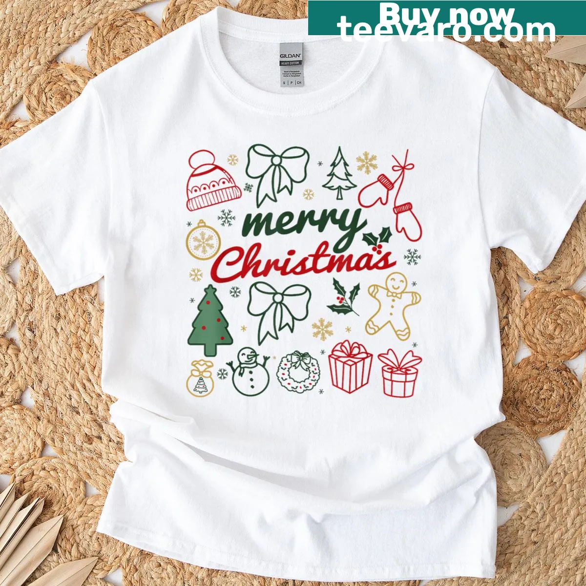 Matching family T-shirt with 'Merry Christmas' festive typography — on a men's t-shirt