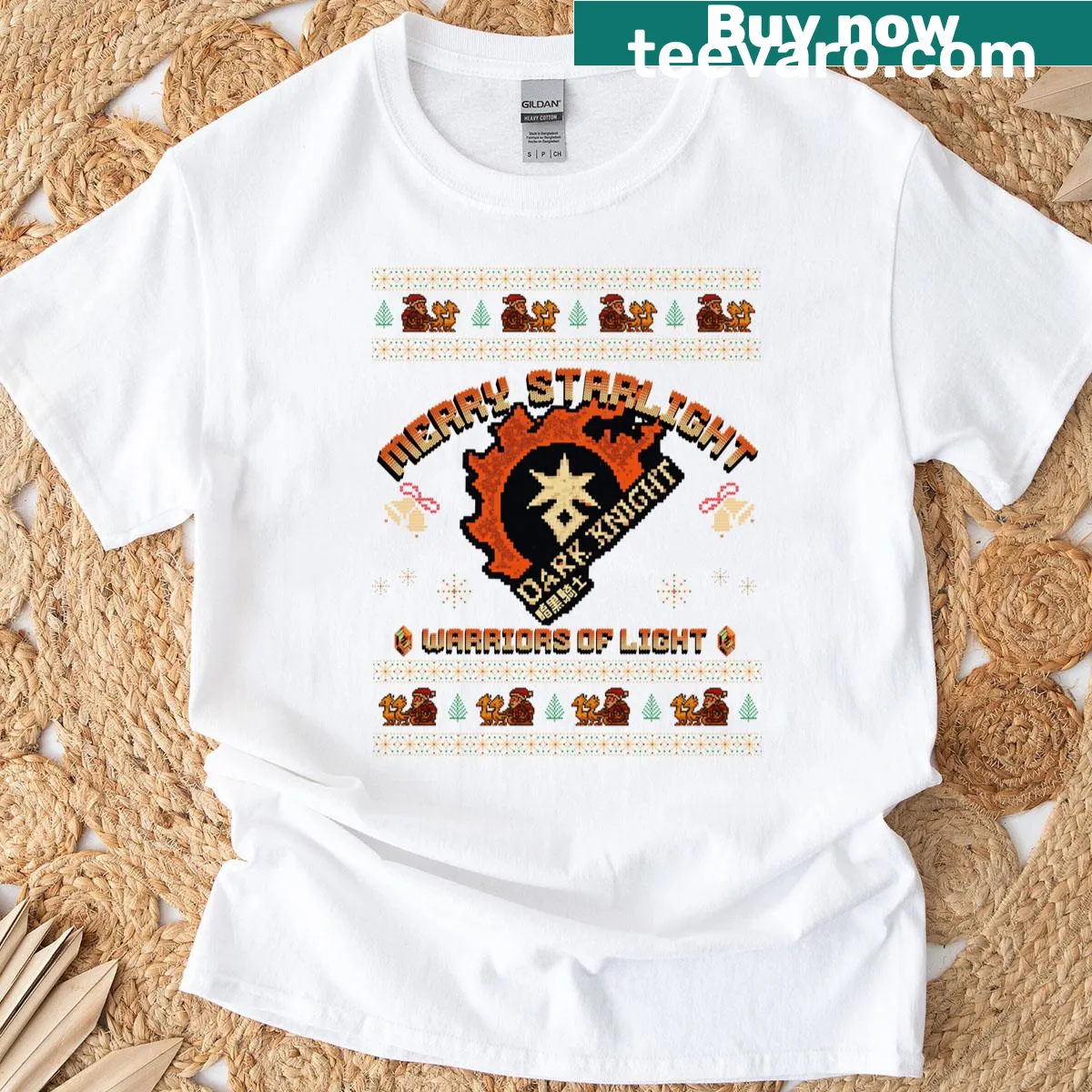 Whimsical Christmas knights and starlights design on a T-shirt — on a men's t-shirt