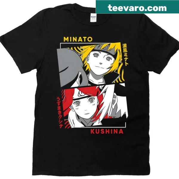 Anime T-shirt featuring Minato and Kushina in a dynamic design