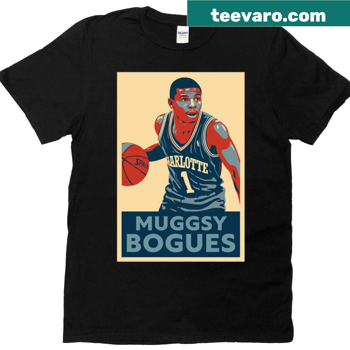 Muggsy Bogues t-shirt with a tribute graphic — on a men's t-shirt