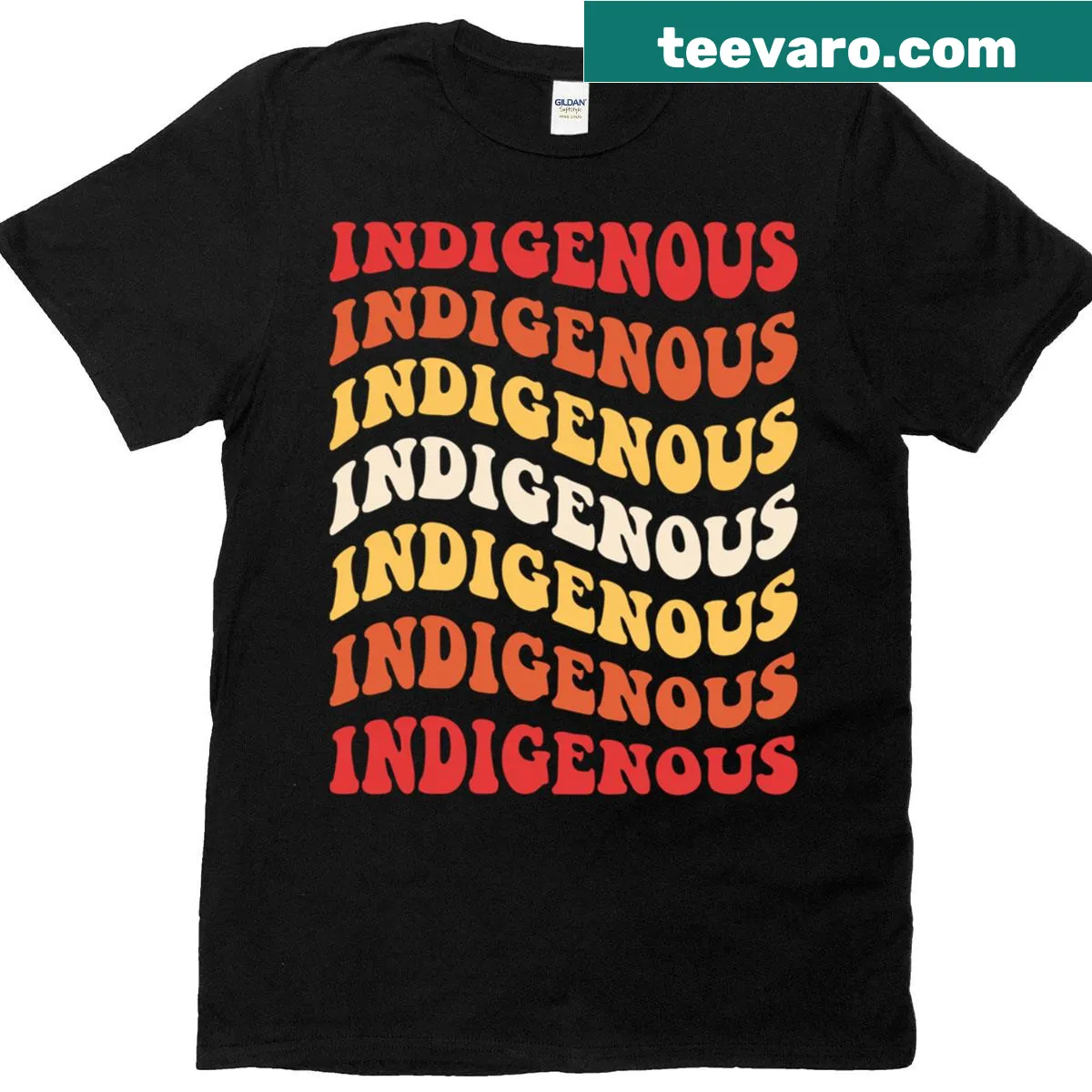 T-shirt with text promoting Indigenous Peoples Day and anti-Columbus sentiment — on a men's t-shirt