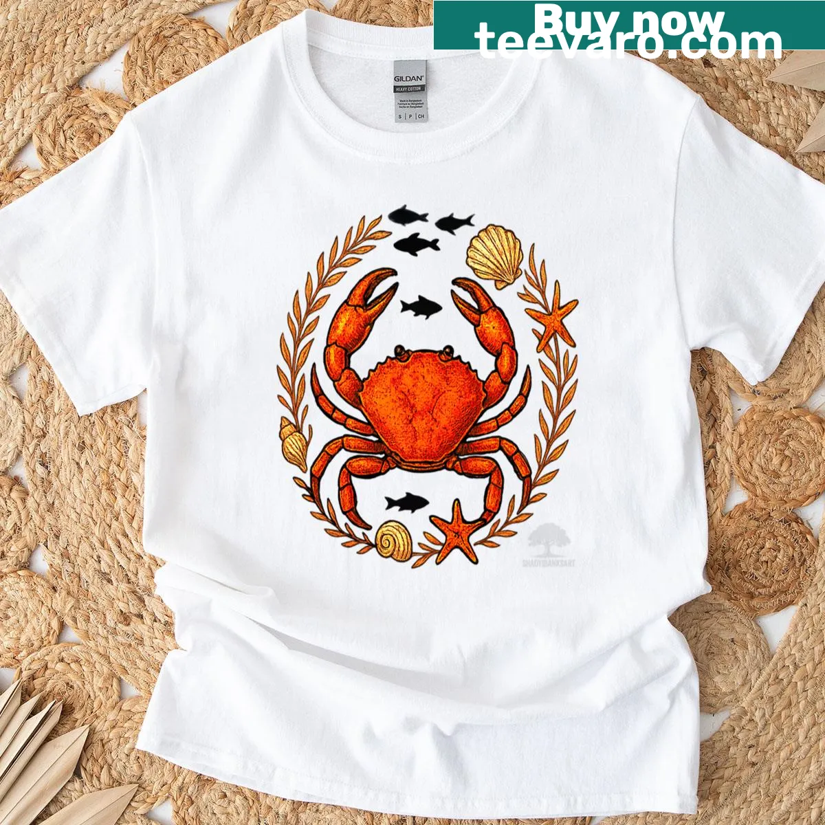Nautical-themed t-shirt featuring a playful crab graphic — on a men's t-shirt