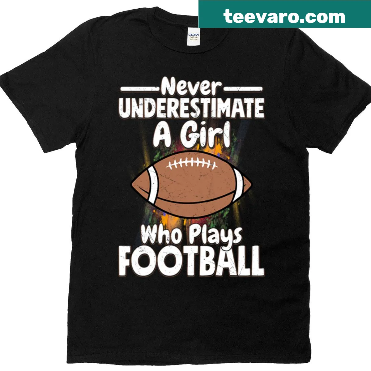 Inspirational t-shirt for girl football players with motivational text — on a men's t-shirt