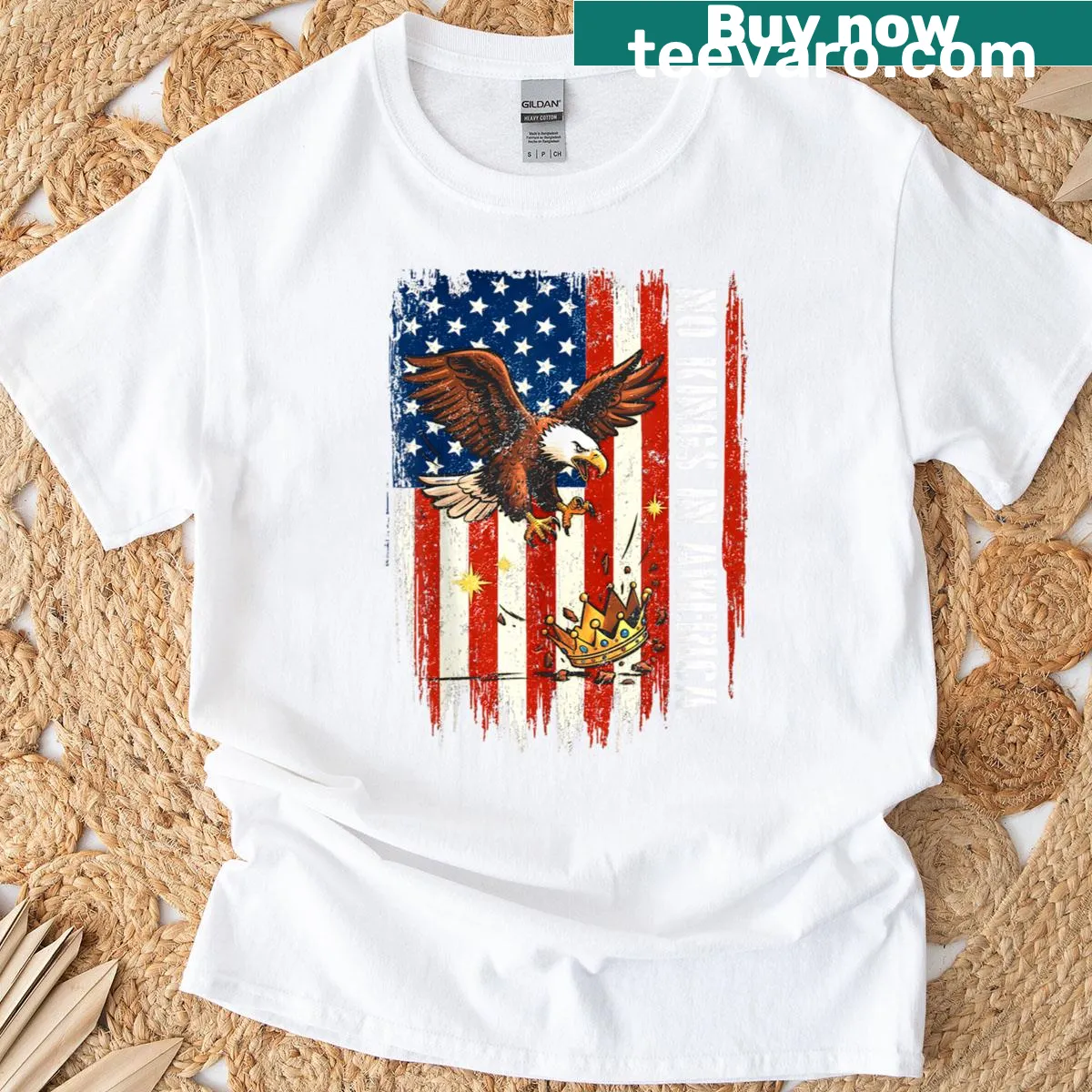 Patriotic t-shirt with an eagle and American flag design, showcasing democracy. — on a men's t-shirt