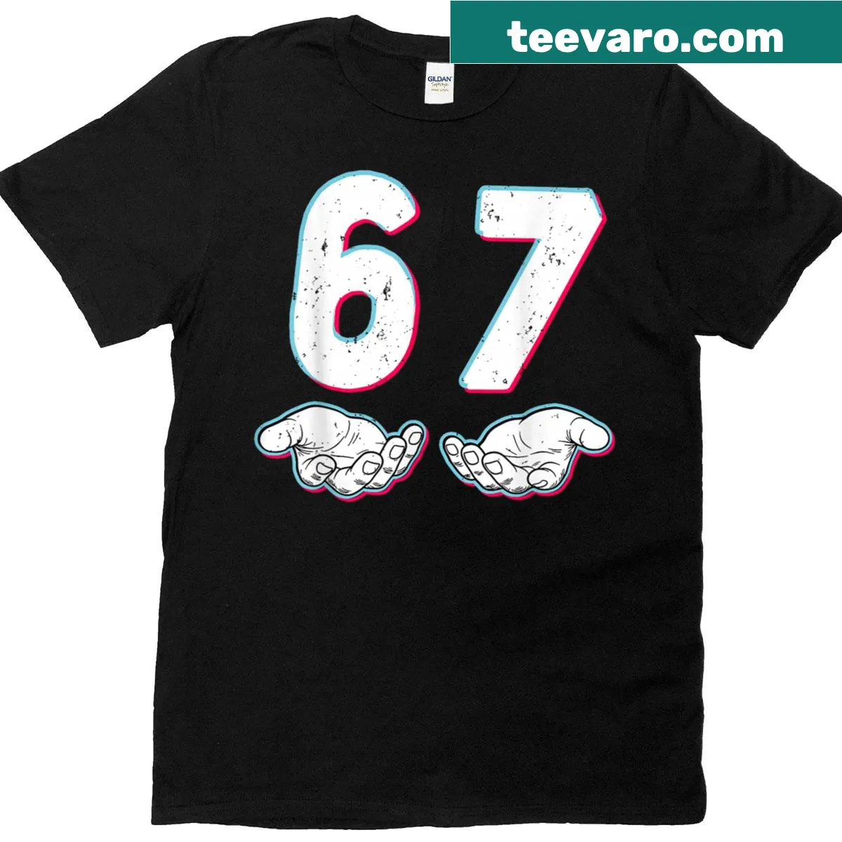 Funny Number 67 meme Halloween costume t-shirt — on a men's t-shirt