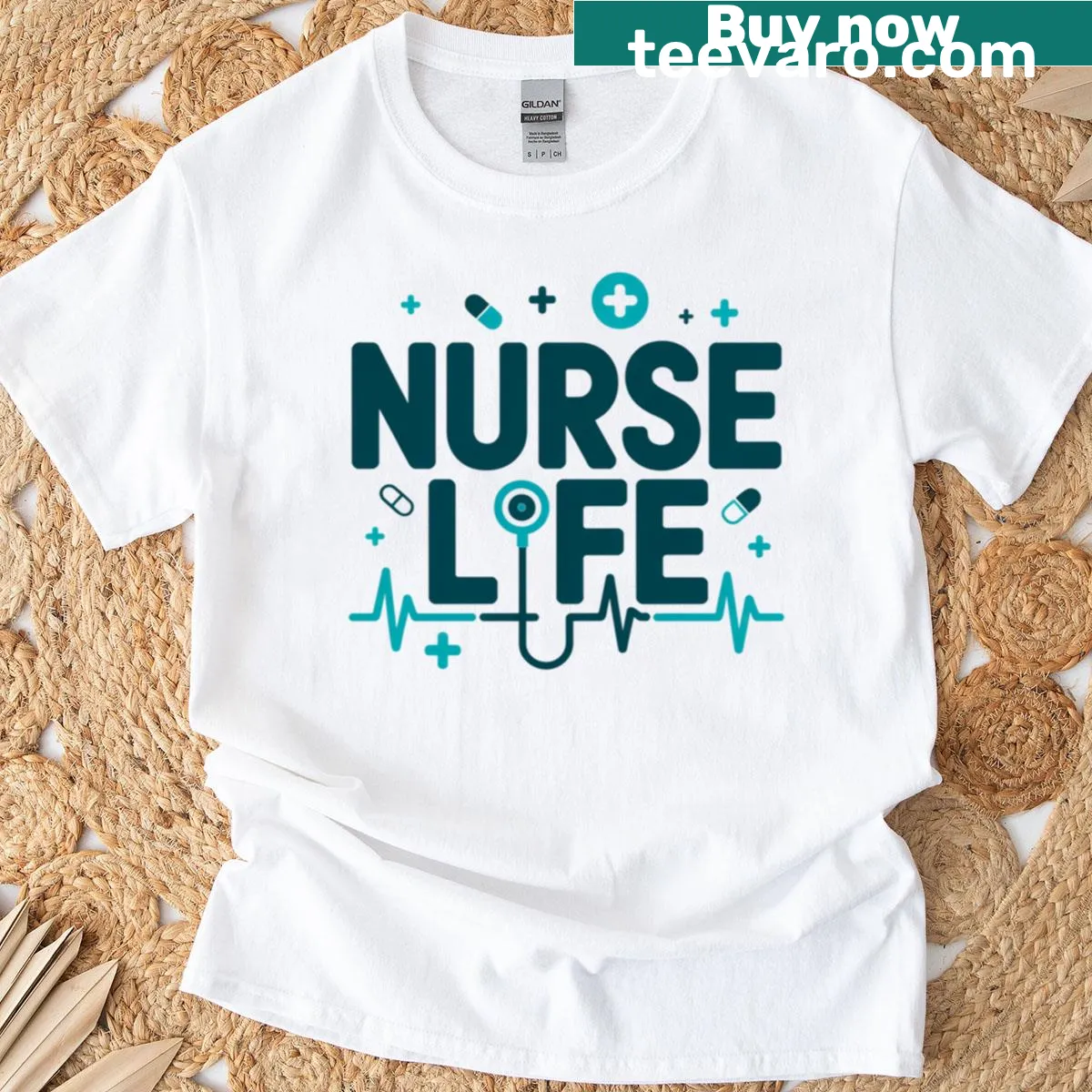Typography t-shirt celebrating Nurse Life and healthcare workers — on a men's t-shirt