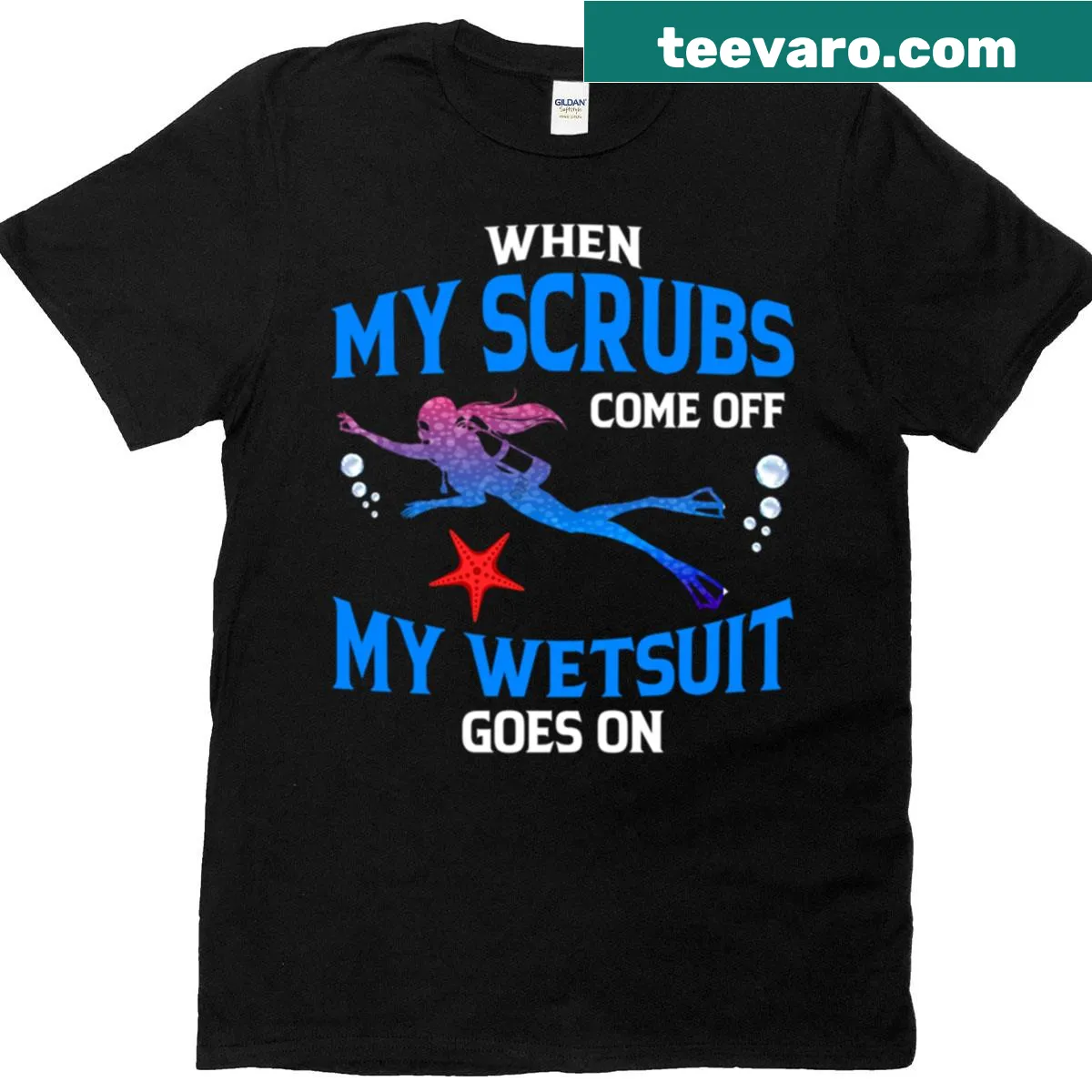 Illustration of a nurse with scuba diving elements on a t-shirt — on a men's t-shirt