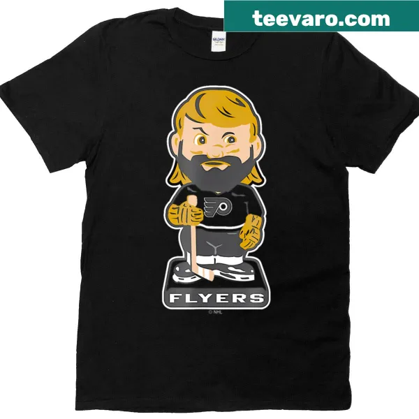 Cartoon hockey mascot t-shirt in orange and black for fans