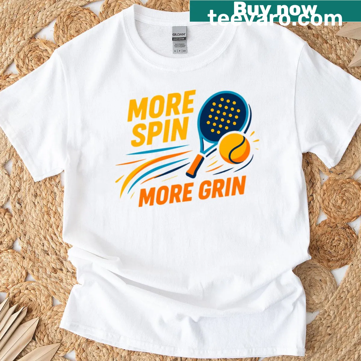 Playful T-shirt with a fun padel slogan about spin — on a men's t-shirt