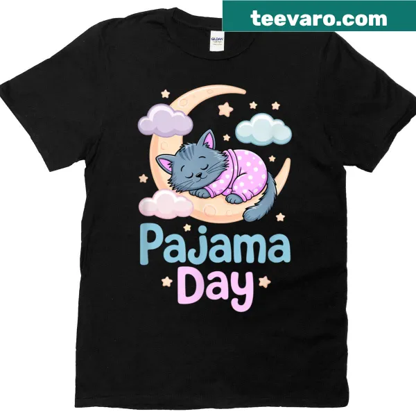 Pajama Day T-shirt with a cute cat design