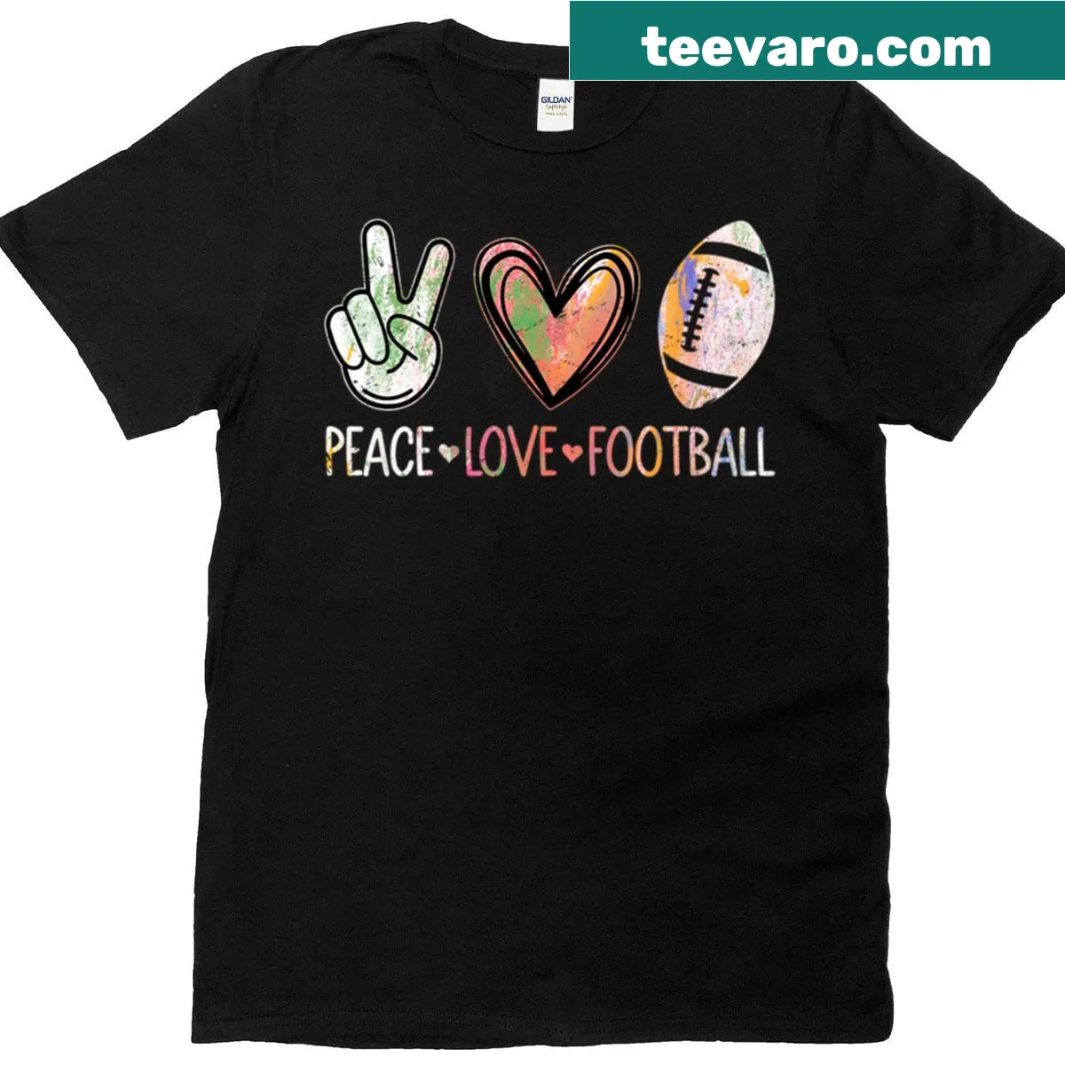 Football fan T-shirt with 'Peace Love Football' message — on a men's t-shirt