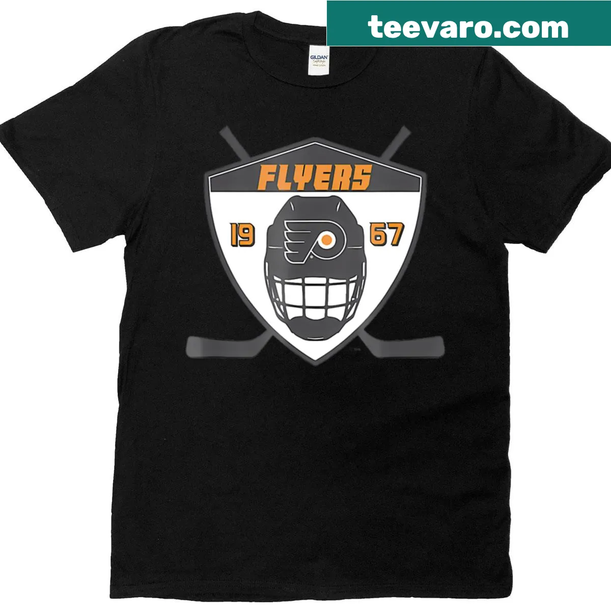 Vintage Philadelphia hockey T-shirt with retro shield design — on a men's t-shirt