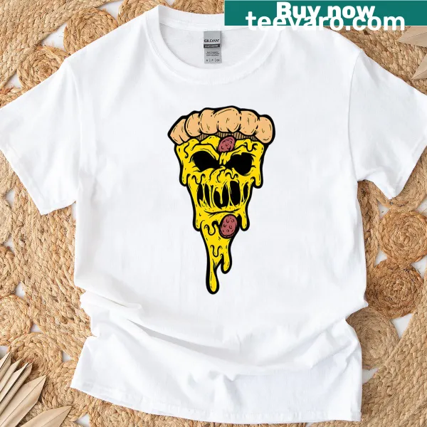 Illustrated melting pizza slice on T-shirt