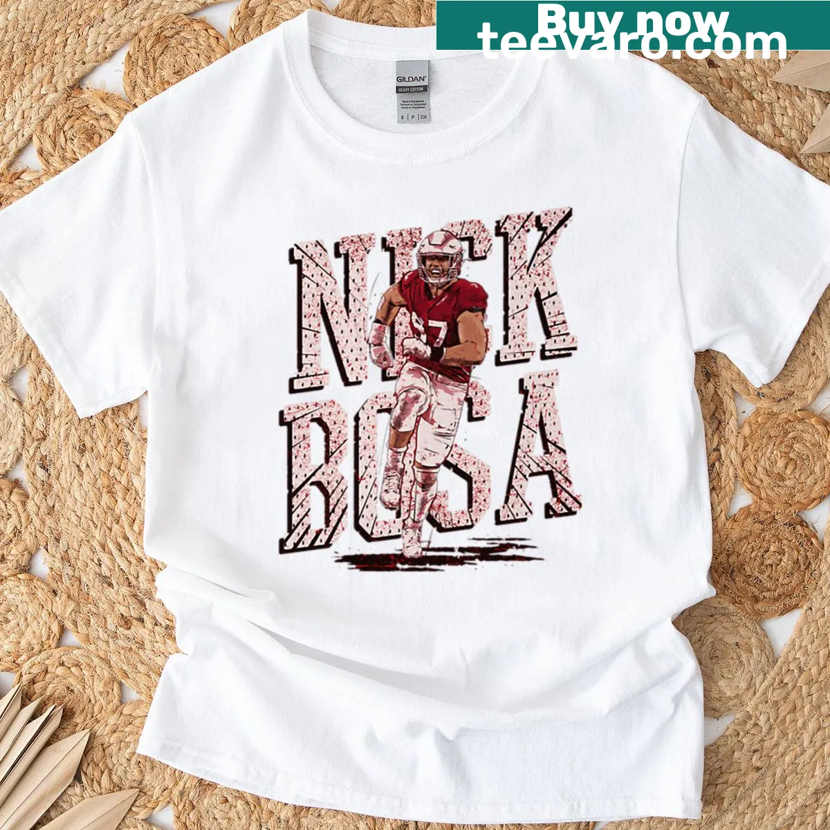 Vintage football T-shirt with retro Player End Defensive 97 graphic — on a men's t-shirt