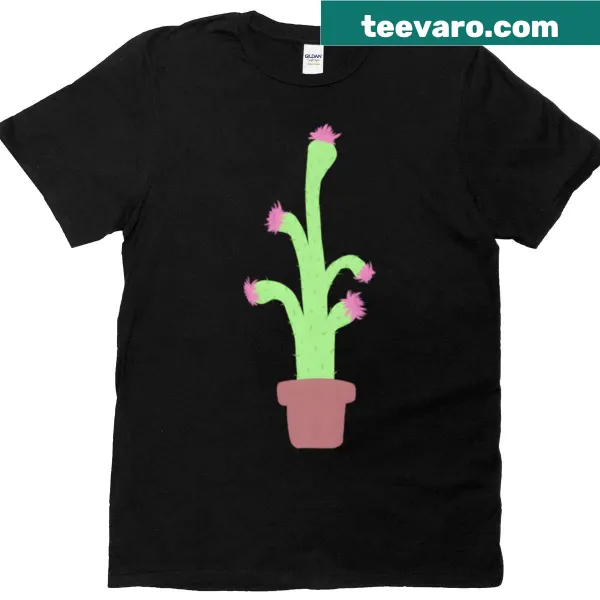 Curvy cactus illustration on a shirt emphasizing a poison garden theme