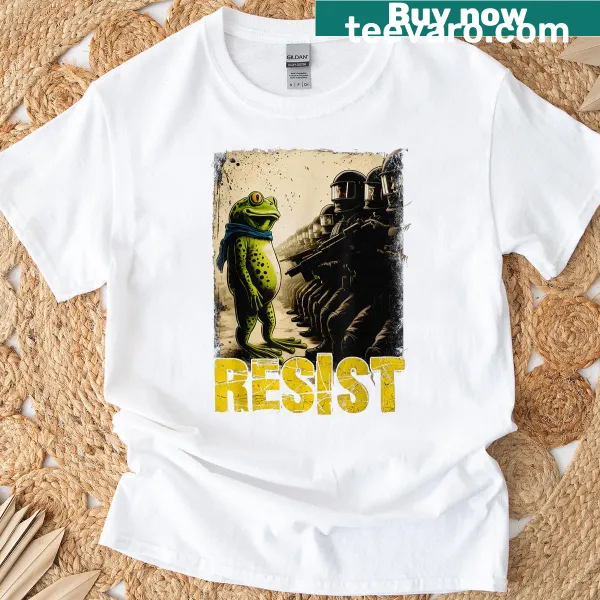 Frog protest graphic on a counterculture activist T-shirt