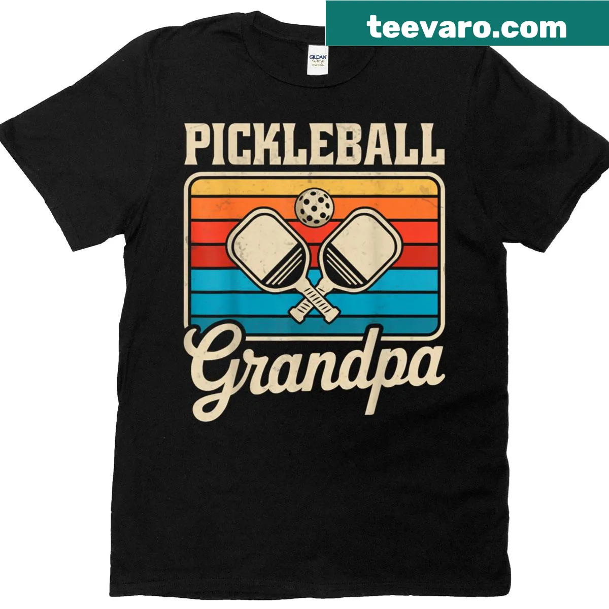 T-shirt with Proud Pickleball Grandpa text design — on a men's t-shirt