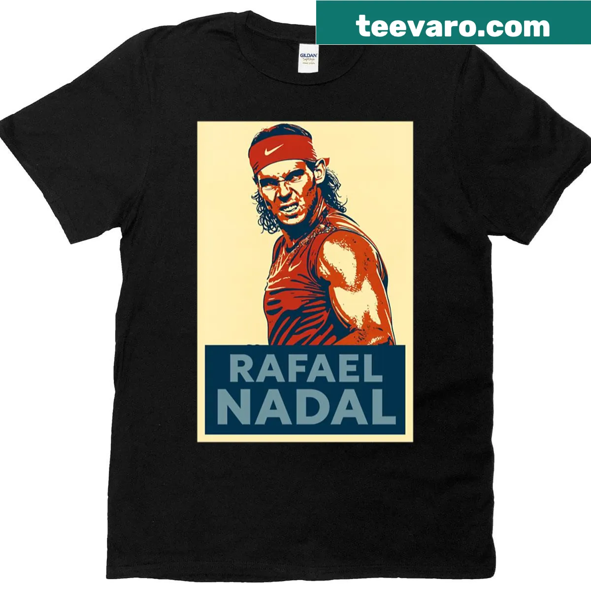 Tribute T-shirt featuring Rafael Nadal in action on the court. — on a men's t-shirt