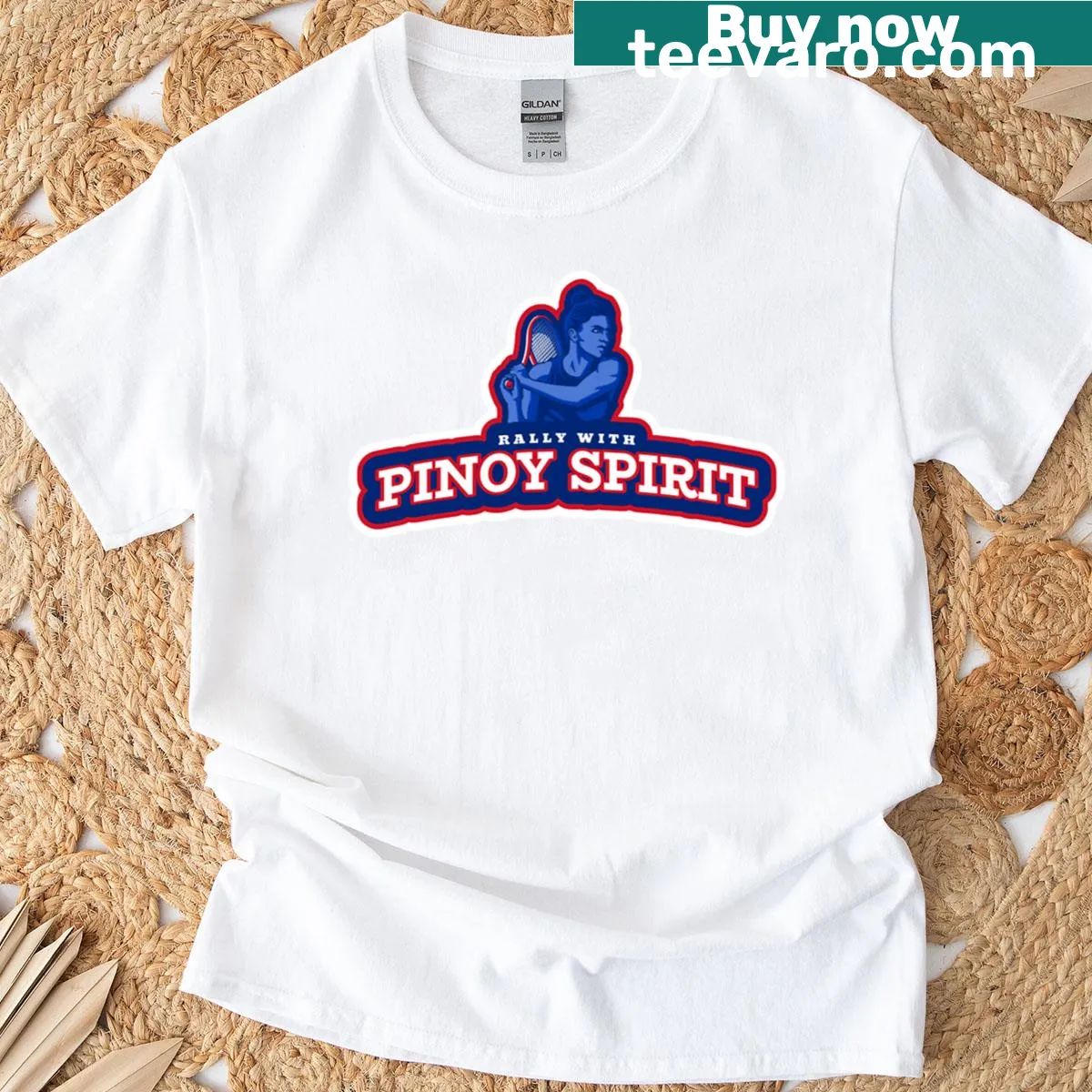 Inspirational 'Rally With Pinoy Spirit' graphic on t-shirt — on a men's t-shirt
