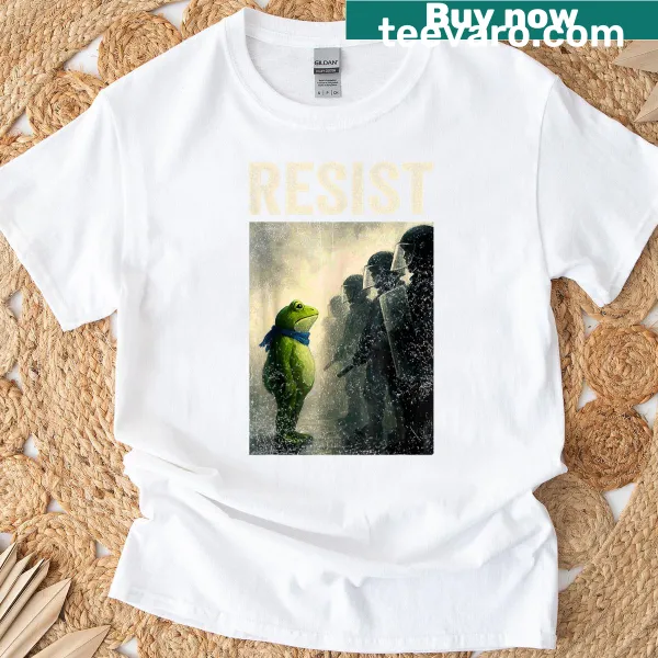 Playful T-shirt featuring a frog graphic and protest message