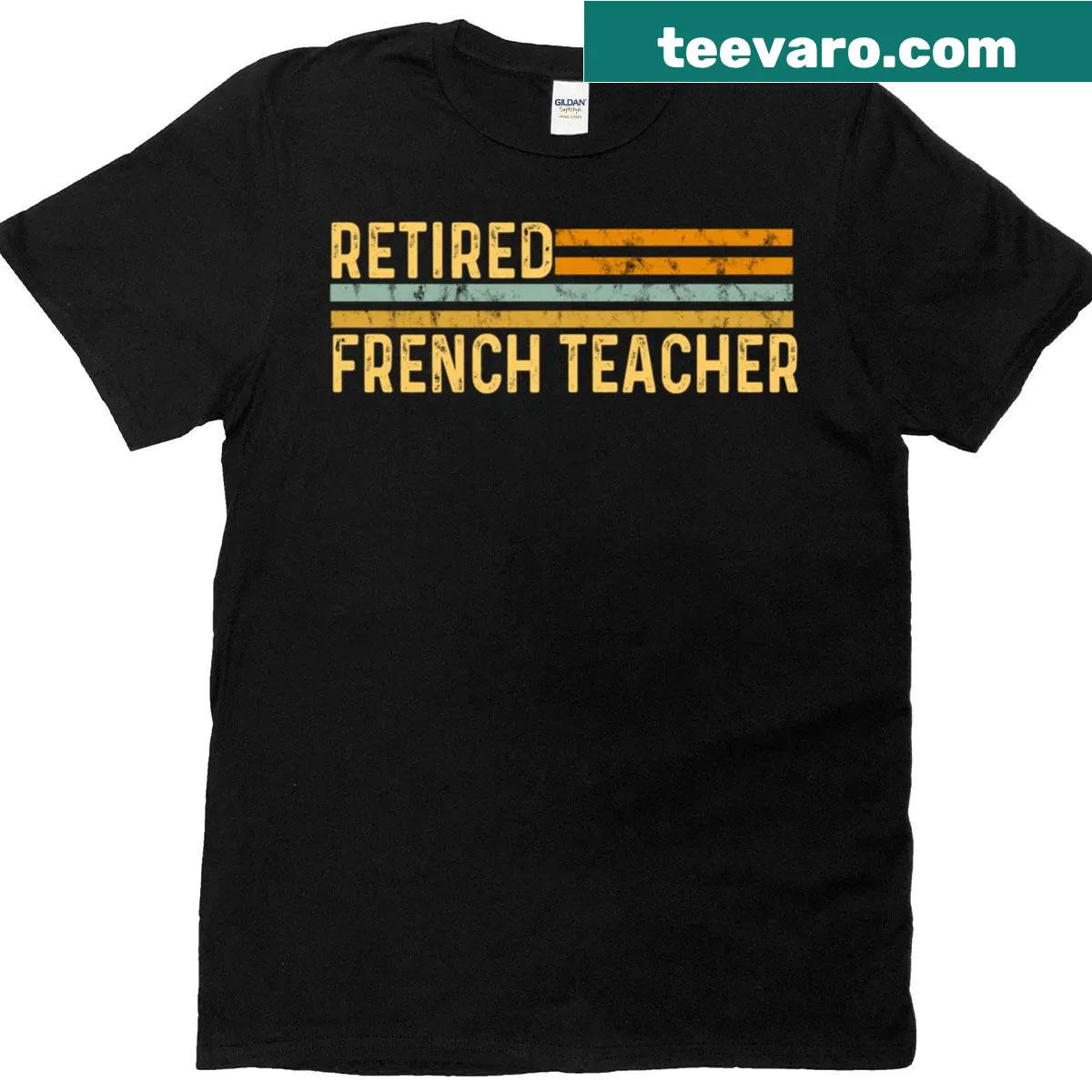 Typography design celebrating retired French teachers on a casual tee — on a men's t-shirt