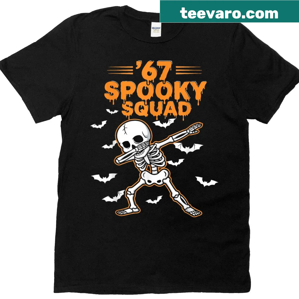 Cartoon skeleton dab graphic on a kids Halloween humor t-shirt — on a men's t-shirt