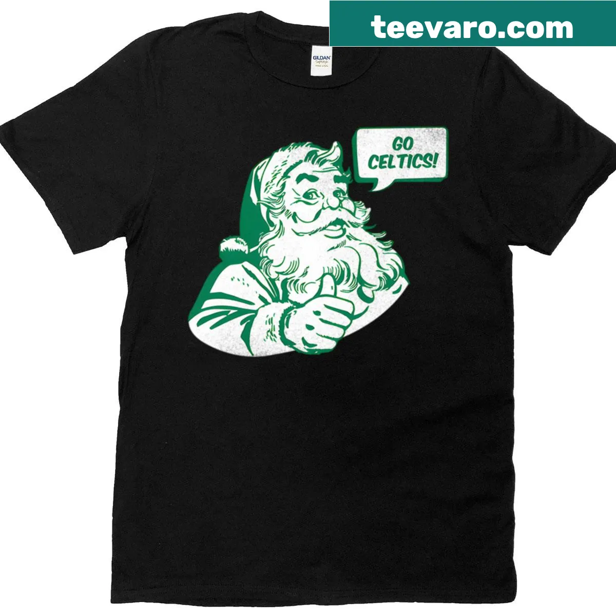 Retro Santa Claus t-shirt with Celtics design — on a men's t-shirt