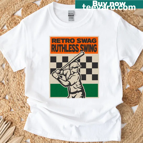Vintage-inspired baseball T-shirt with swinging bat graphic