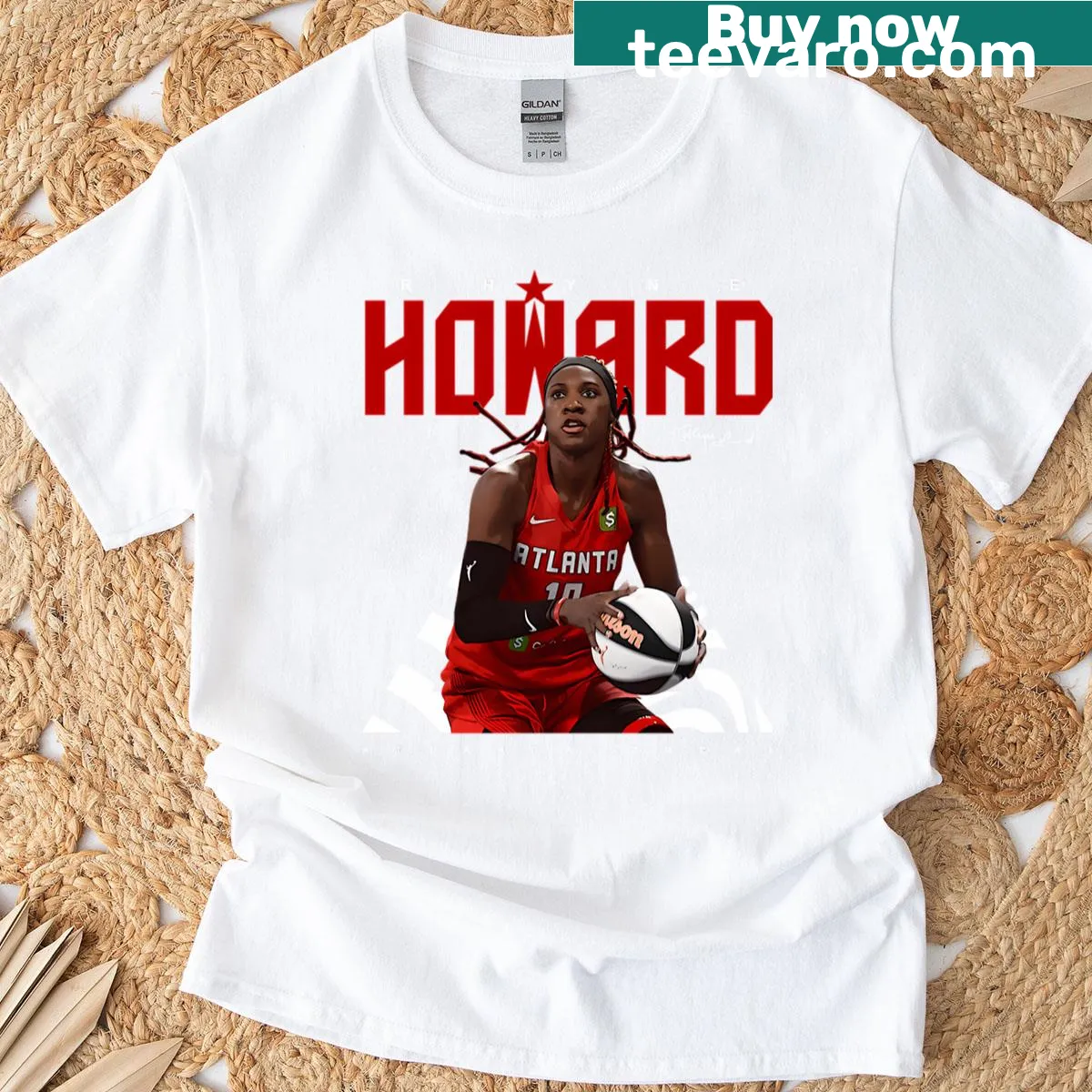 Atlanta Dream T-shirt featuring an illustration of Rhyne Howard — on a men's t-shirt