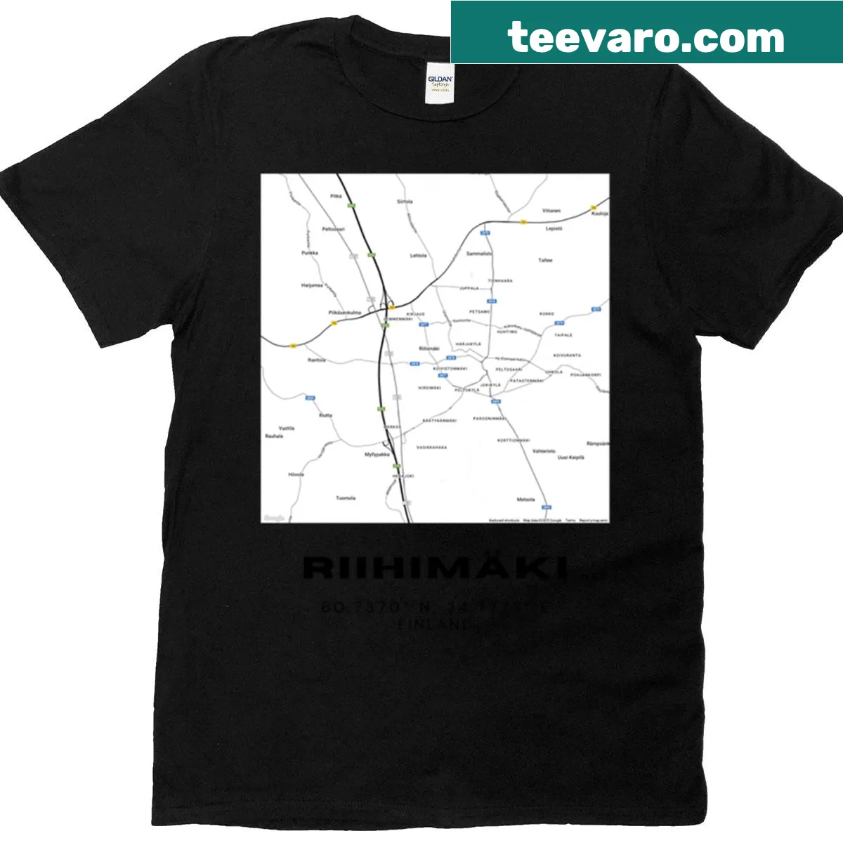 Minimalist line-art street map of Riihimki, Finland on a T-shirt — on a men's t-shirt