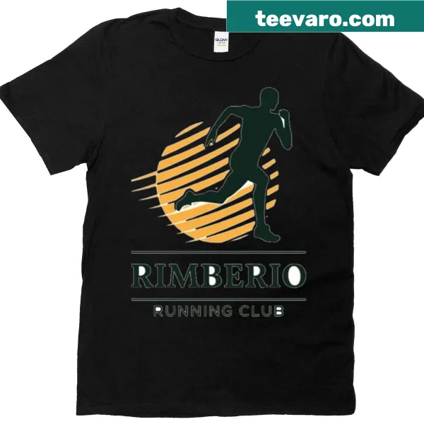 Dynamic runner silhouette with Rimberio Running Club logo graphic