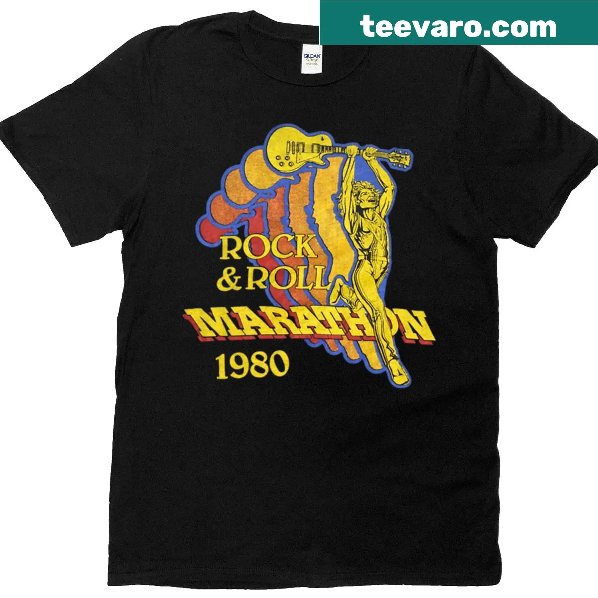 Vintage Rock Roll Marathon 1980 graphic T-shirt — on a men's t-shirt