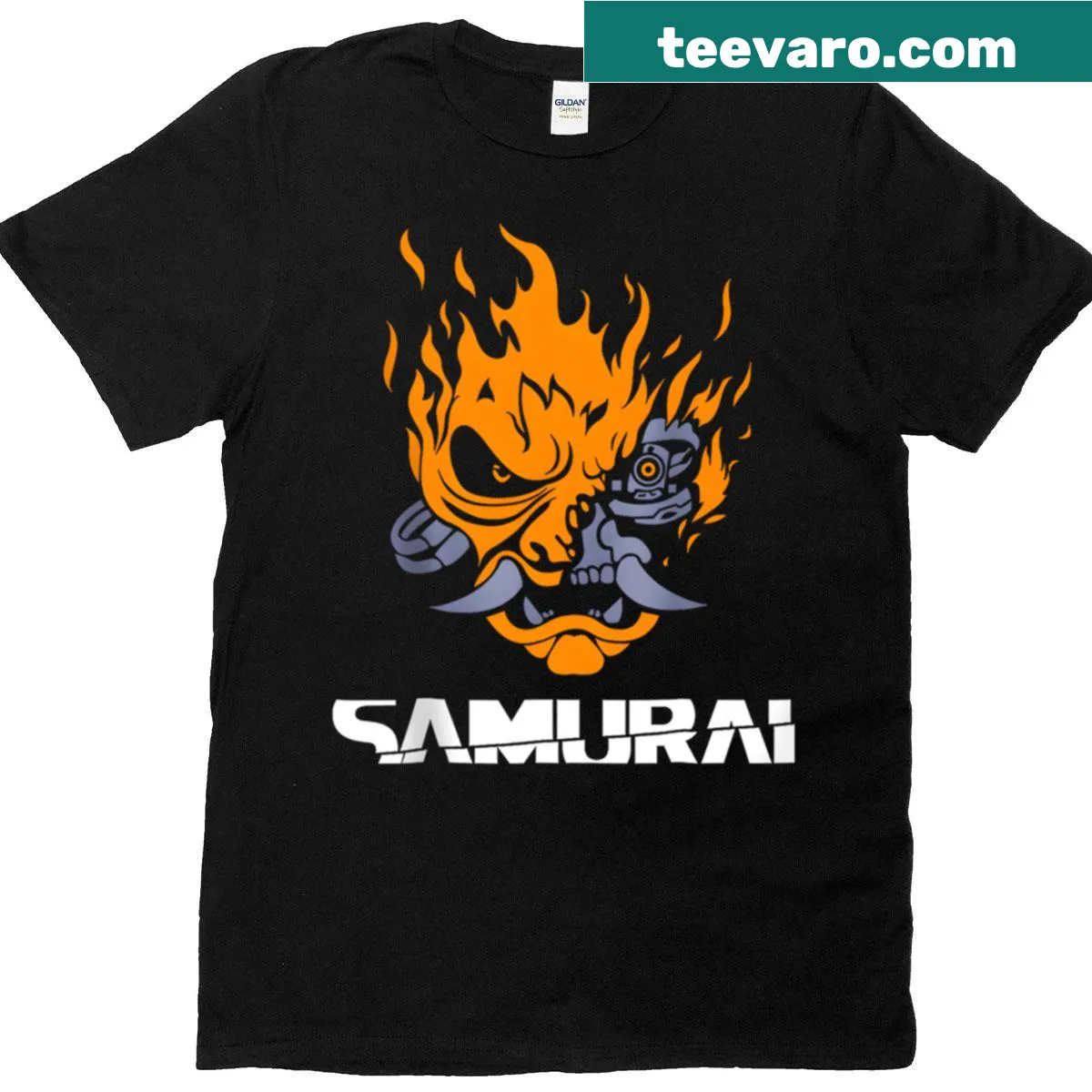 Edgy samurai demon mask illustration t-shirt — on a men's t-shirt